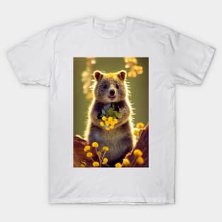 Cute quokka with Australian wild flowers v4 T-Shirt